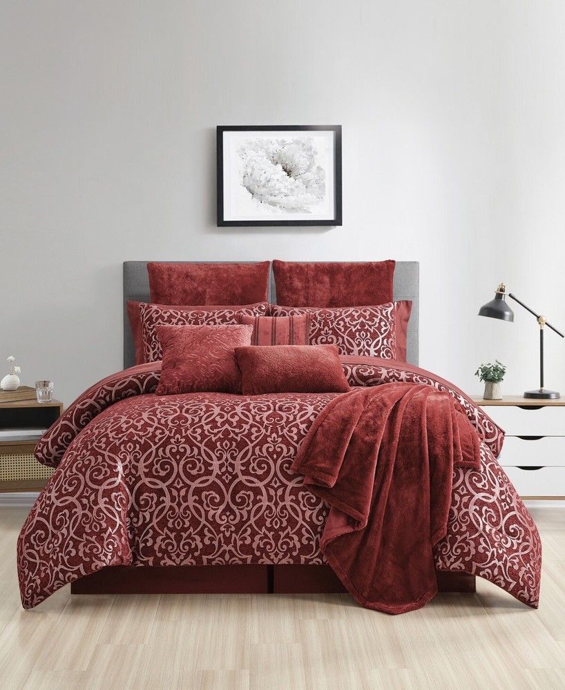 Sunham Daphne 14-Pc. Comforter Set, Queen,Burgundy