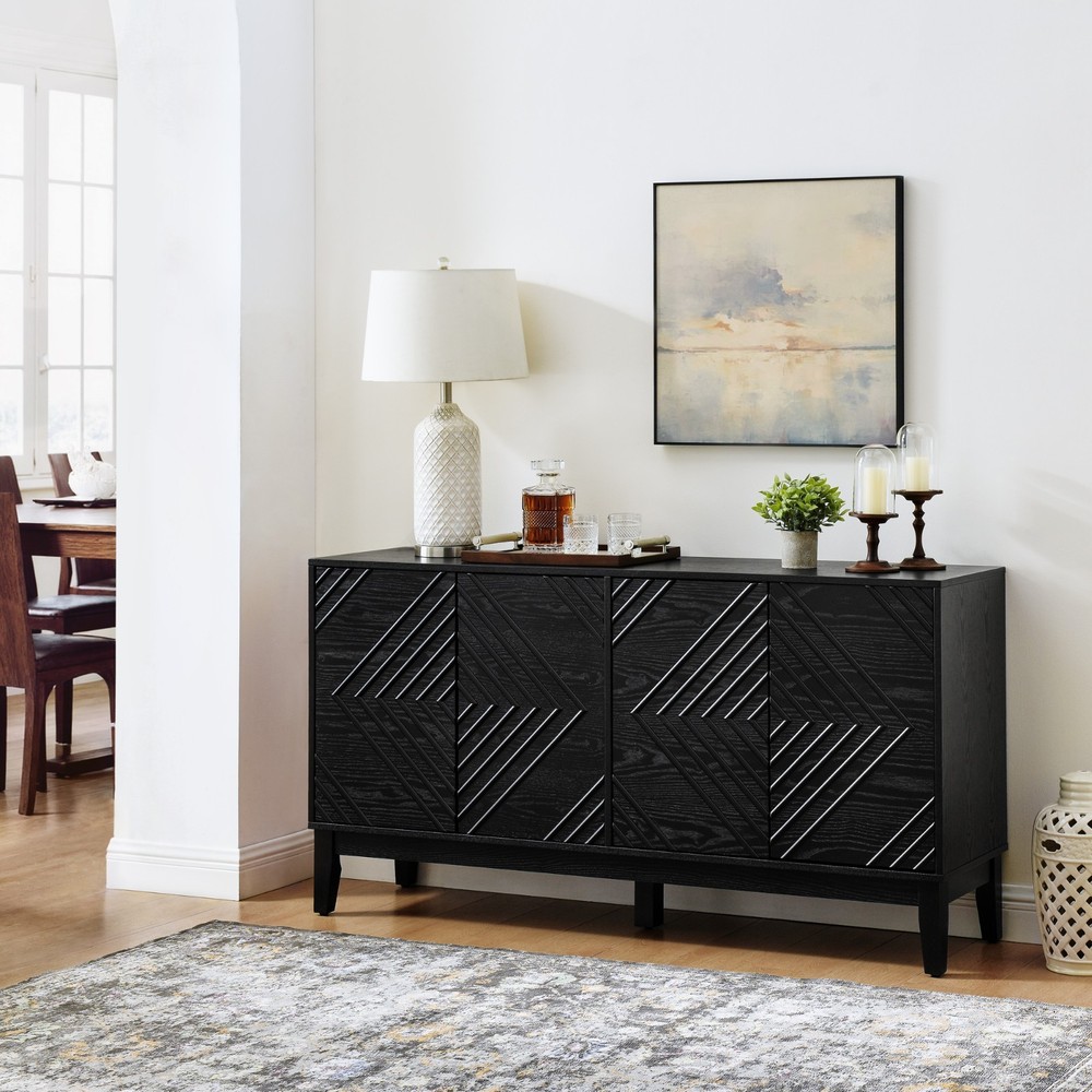 Mid Century Modern Buffet Cabinet Sideboard with Pattern & Adjustable Shelves