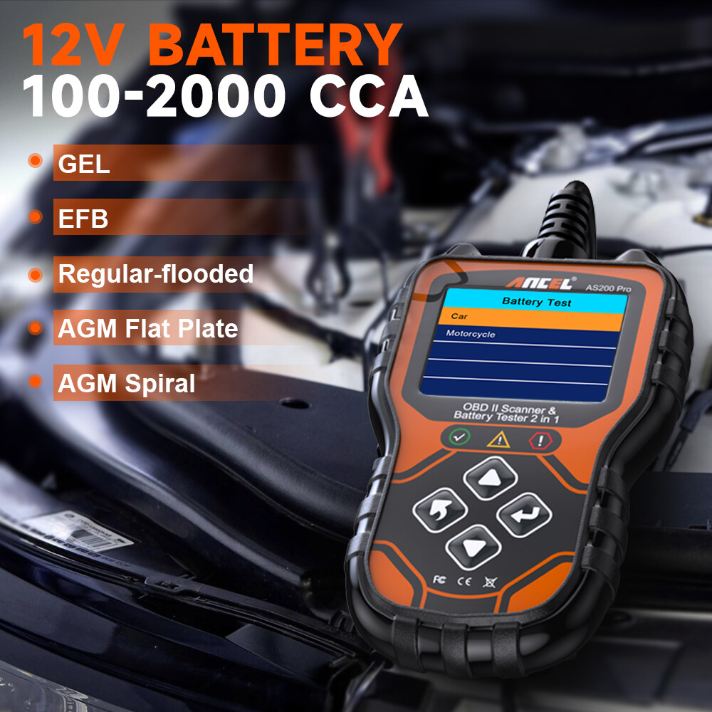 ANCEL AS200 Pro Car OBD2 Diagnostic Scanner Code Reader 12/24V Battery Tester