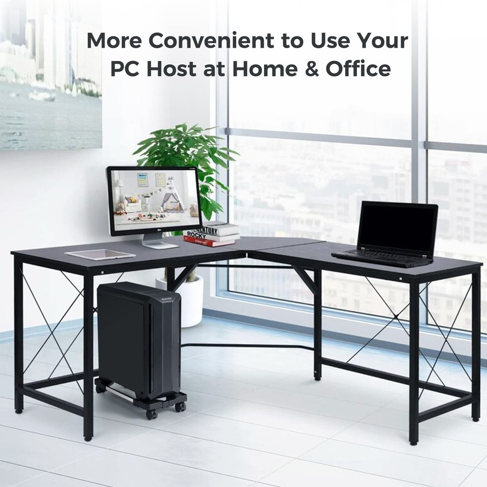 Mobile CPU Tower Stand with Adjustable Height and 4 Rolling Casters