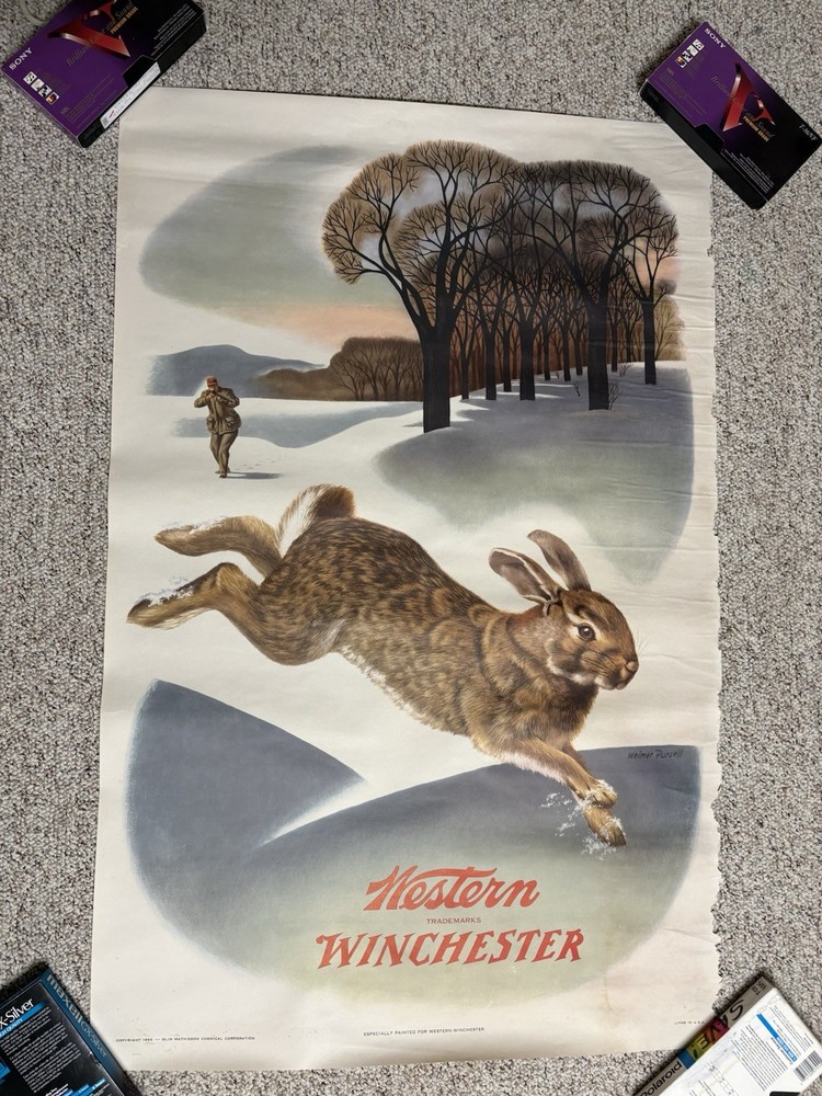 1955 Winchester Poster Rabbit-Flawed