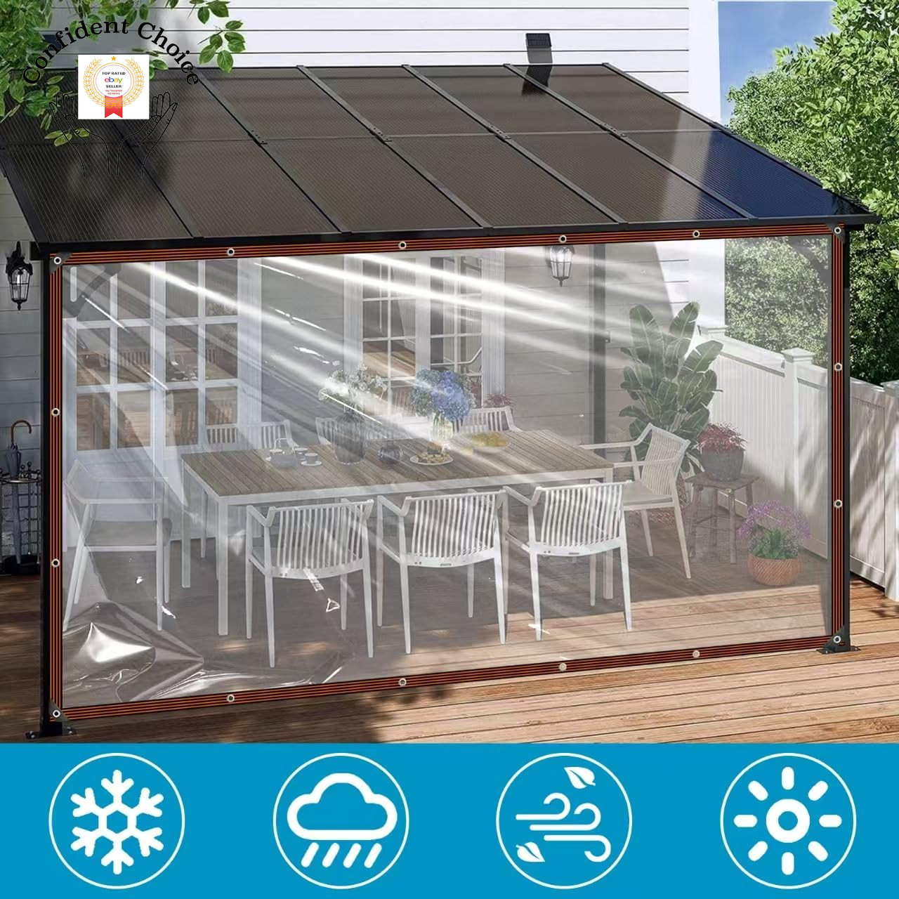 Clear Tarps Heavy Duty Waterproof - 8X10Ft Clear Plastic Tarp with Grommets Tran