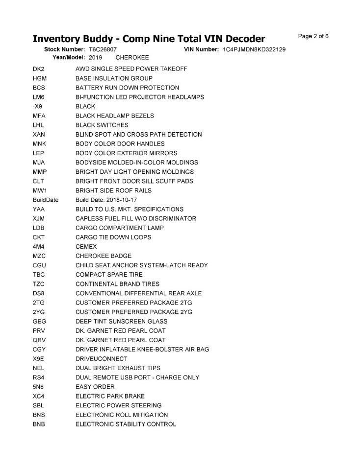 CHEROKEE 2019 Transmission Shift 1024436