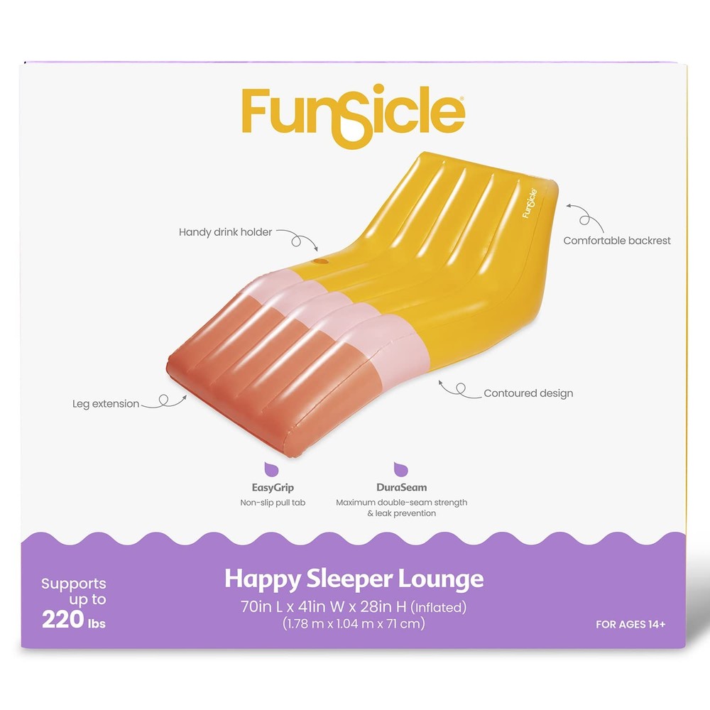 5.8ft Inflatable Floating Lounge Happy Sleeper with Cup Holder Pool Float