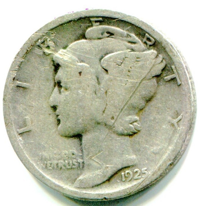 1925-D SILVER MERCURY DIME !!  Better Date ! Scratch
