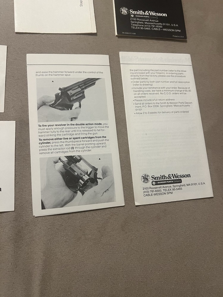 Factory Original Smith & Wesson K Frame Paperwork Set S&W - No Manual