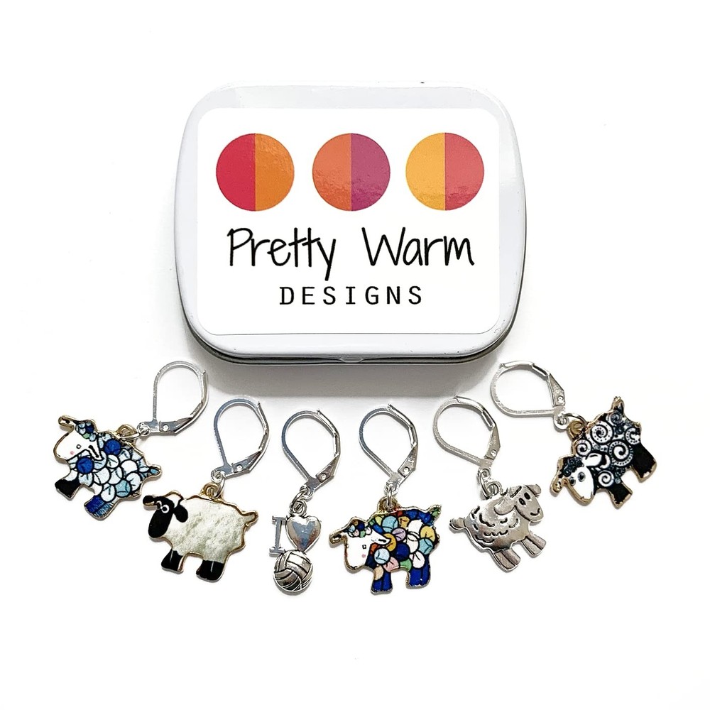 Sheep Locking Stitch Markers with Storage Tin | Leverback Progress Keepers fo...