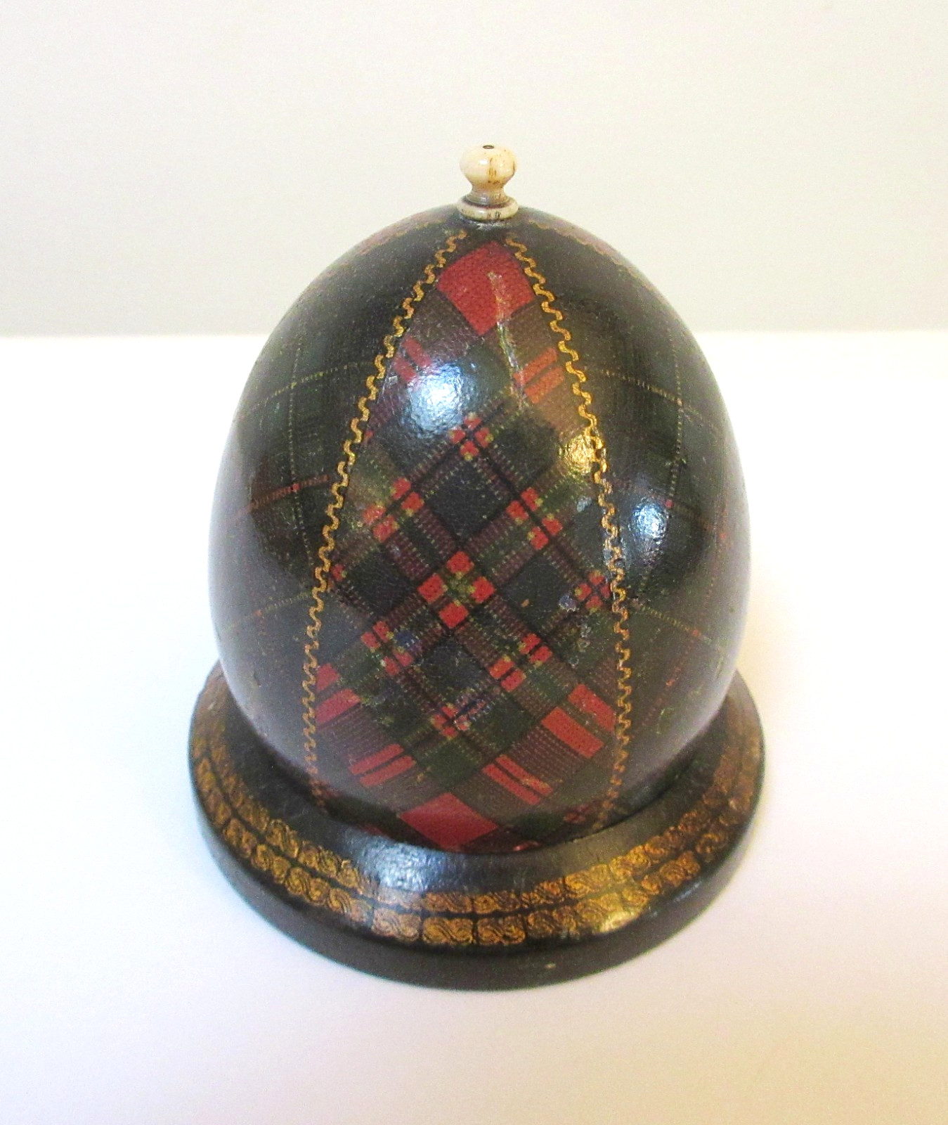 Antique Tartanware Desk Inkwell Egg Shape Dual Clans McKenzie & McFarlane