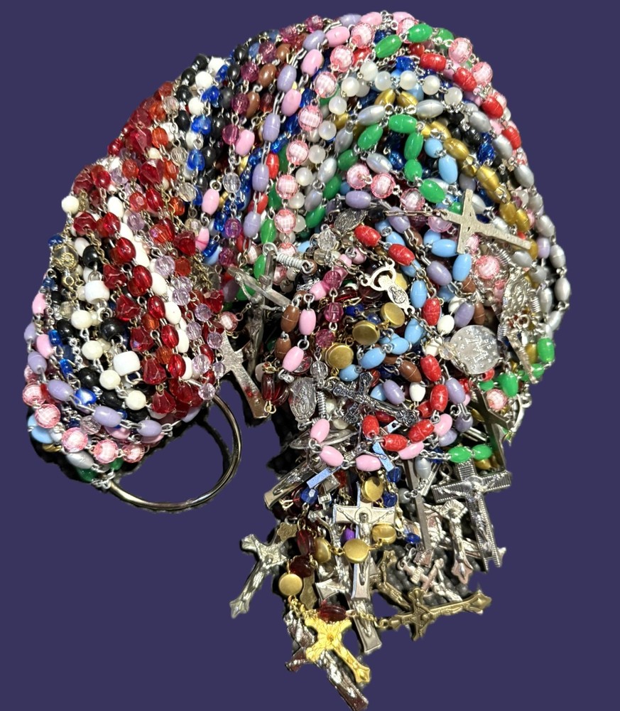 Bulk Lot of 10 Plastic & Metal Rosary Assorted Colors