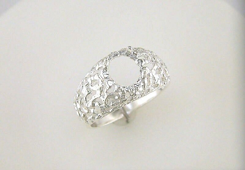 Oval Cabochon Mens Freeform Solitaire Ring Setting Sterling Silver