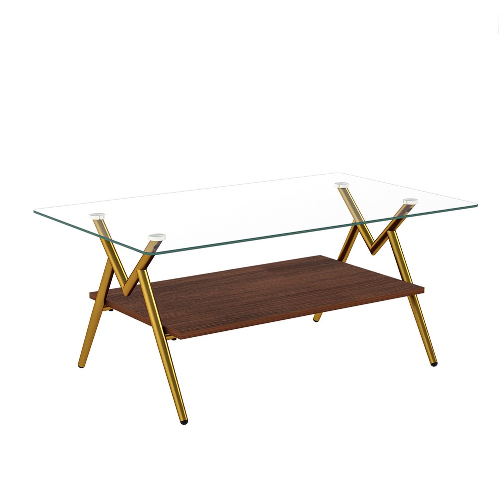 Tempered Glass tea table Rectangular with Storage Shelf Teapoy Coffee Table