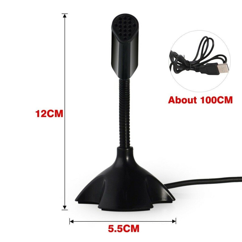 Black USB Mini Desktop Speech Microphone Stand for PC Laptop Computer Notebook