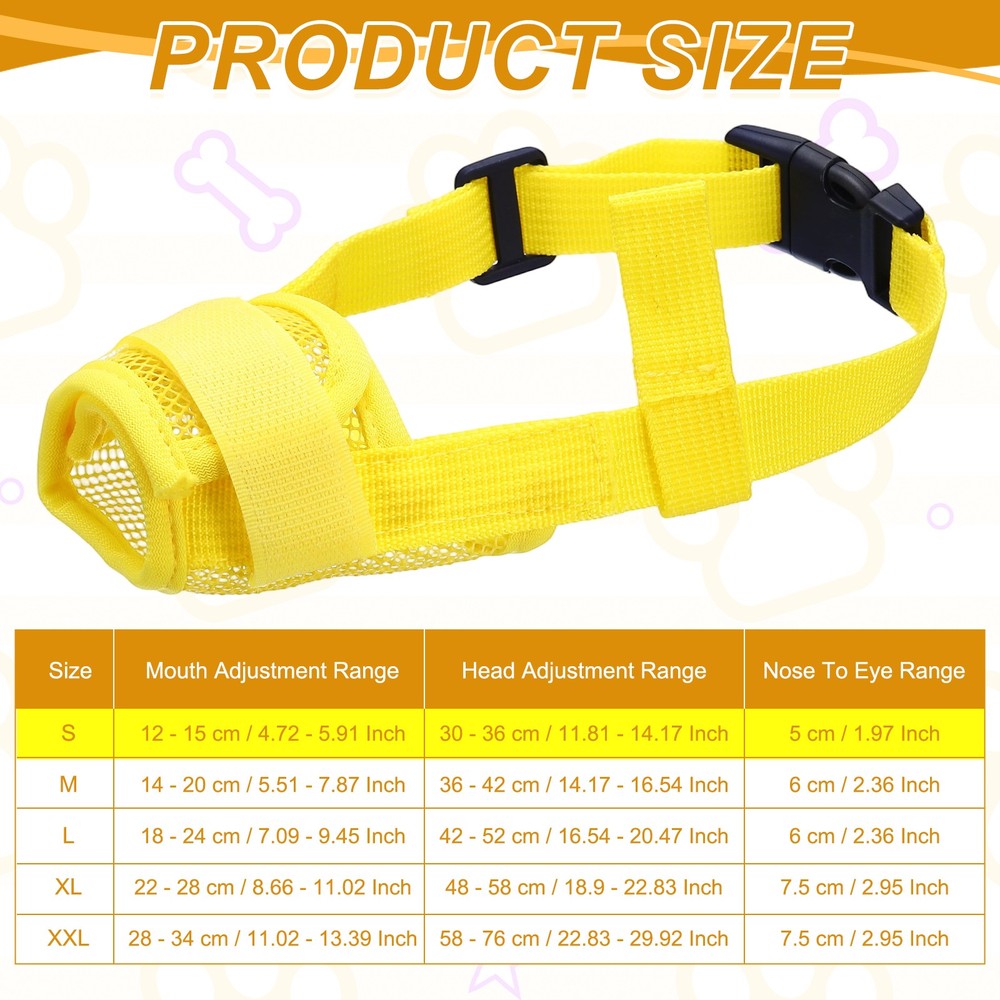 Dog Muzzle, Soft Mesh Muzzle Mouth Guard Cover(Yellow, S)