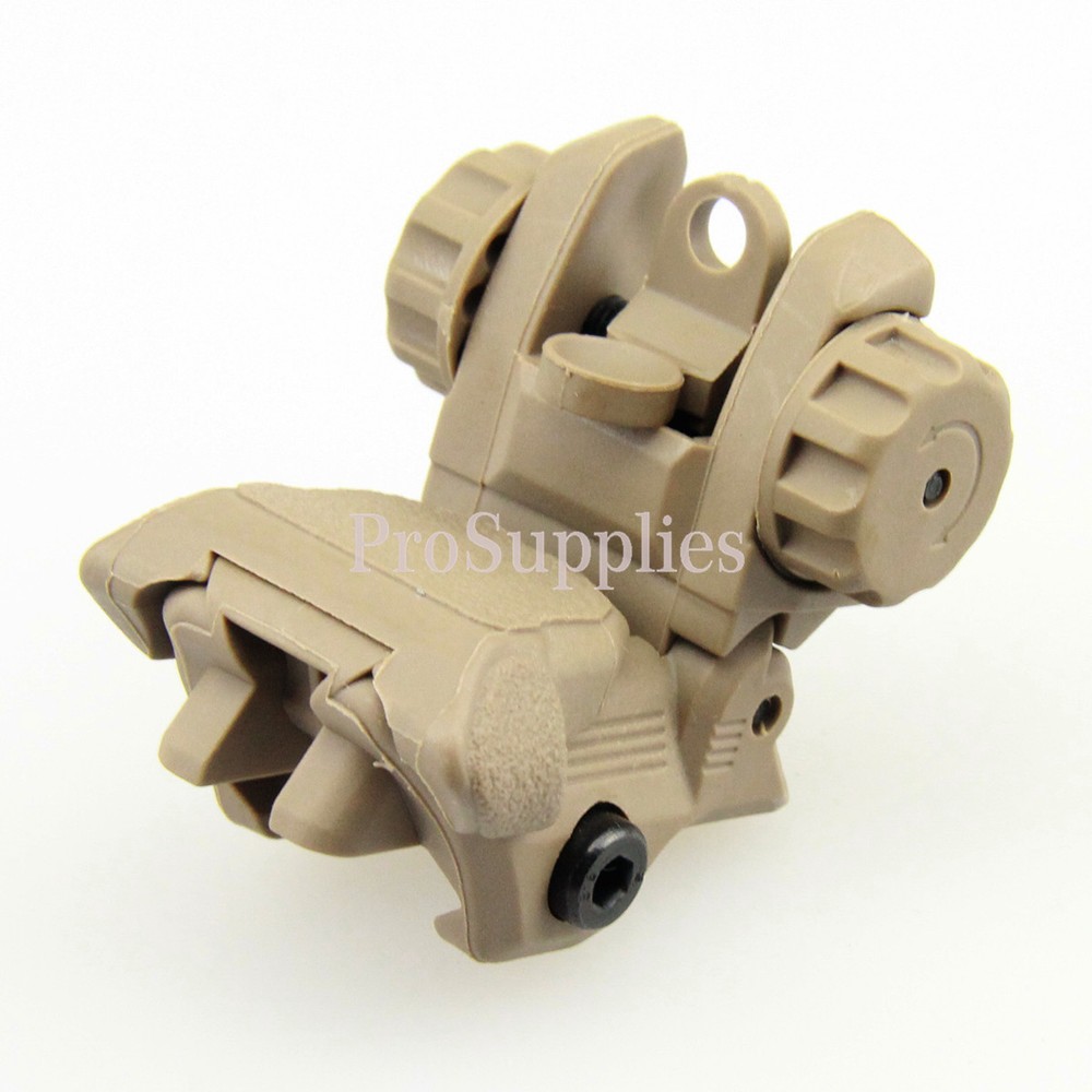 TAN Polymer Flip Up Folding Auto Deploy Front & Rear BUIS Back Up Sight Set