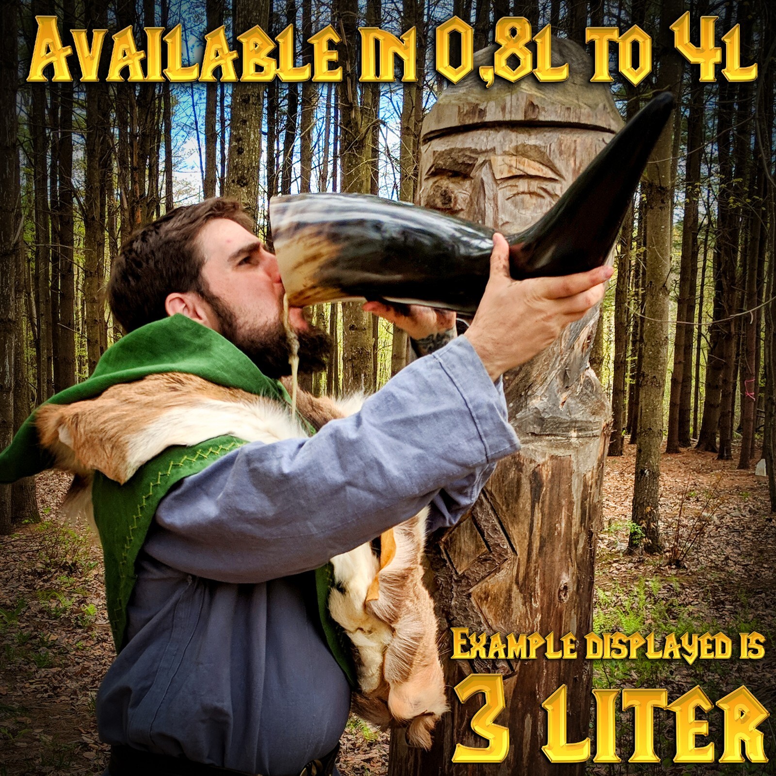 Viking Drinking Horn Mug with 4 Litre Capacity and Free Canvas Bag Medieval Ale