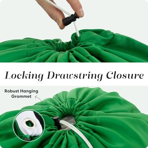 Shoulder Strap Laundry Bag - Drawstring Locking Closure, Durable Nylon Green