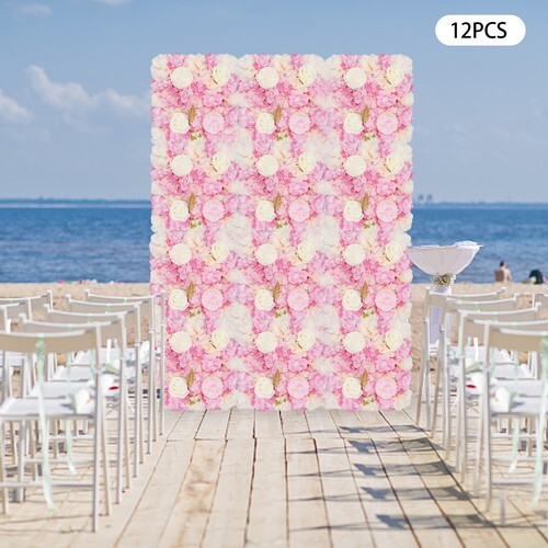 3D Flower Wall Panel-12pcs Artificial Flower Wall Background Silk Rose Wedding