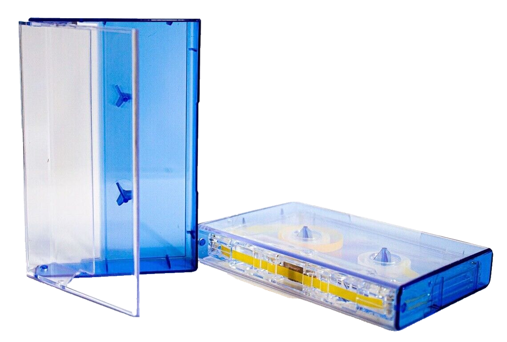 5 Cassette Tape Cases: Clear Front + Blue Tint Back - Empty Plastic Boxes