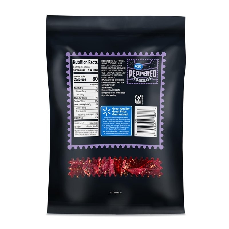 Great Value Peppered Beef Jerky, 5 Oz...