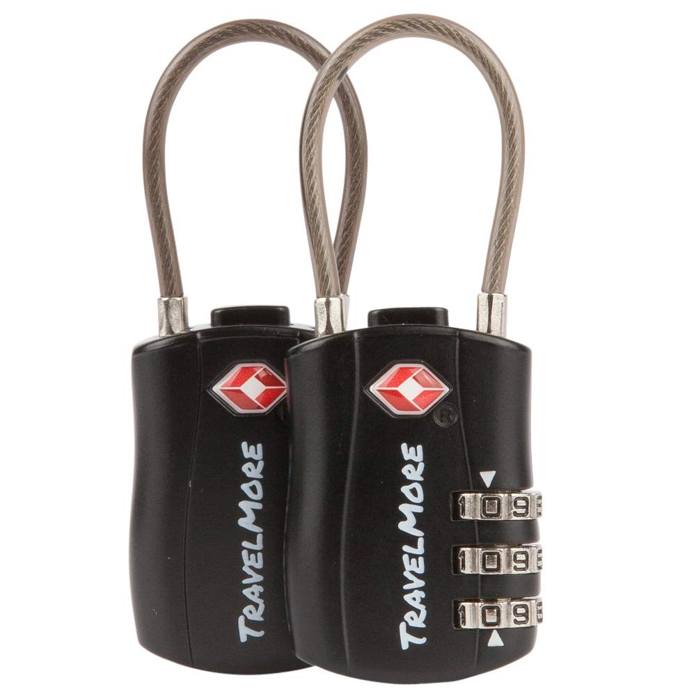 2 Pack TSA Approved Travel Combination Cable Luggage Locks for 2 Pack, Black