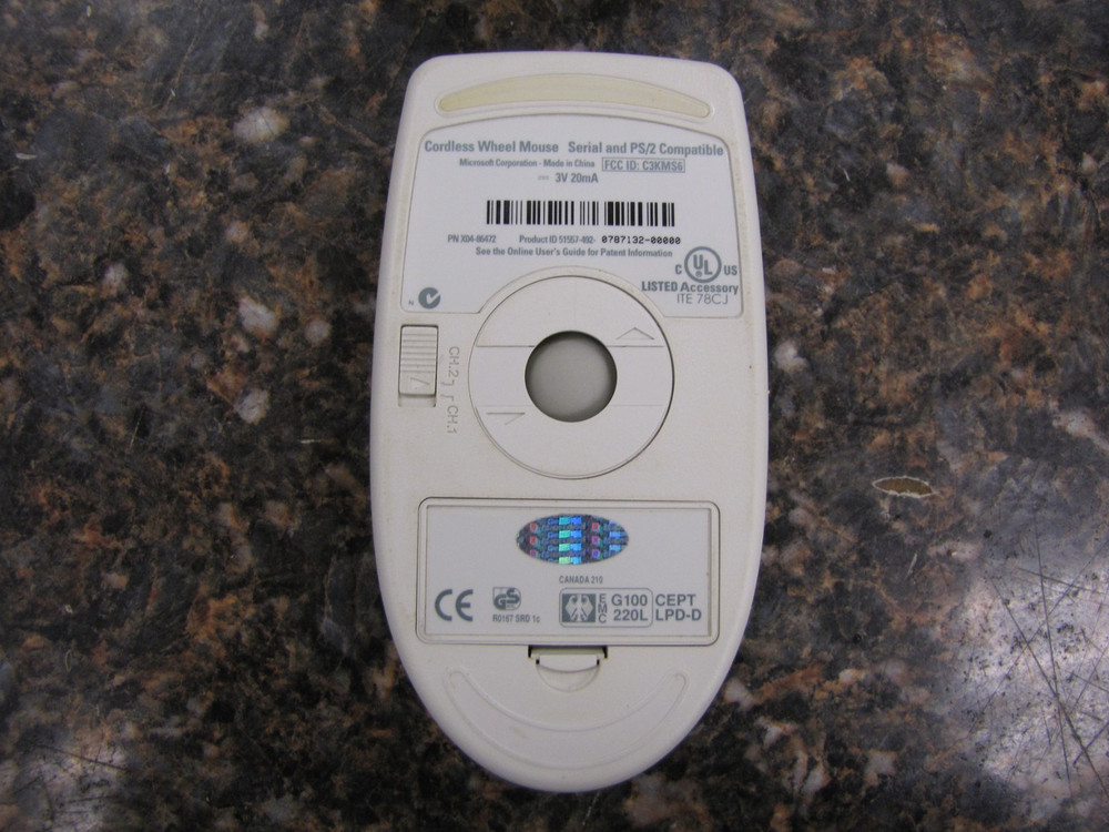 Microsoft Cordless Wheel Mouse Wireless Serial & PS/2 Compatible & Receiver