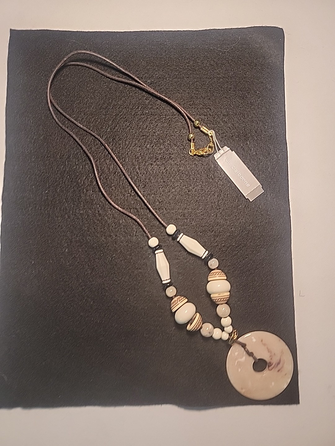 Vtg. LIZ CLAIBORNE Neut Stone Pendant Necklace/Made In Italy/ NEW