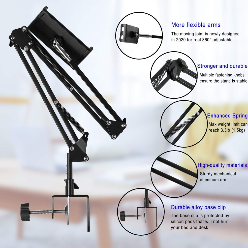 Adjustable Tablet Stand Foldable Aluminum Holder 360 Rotation