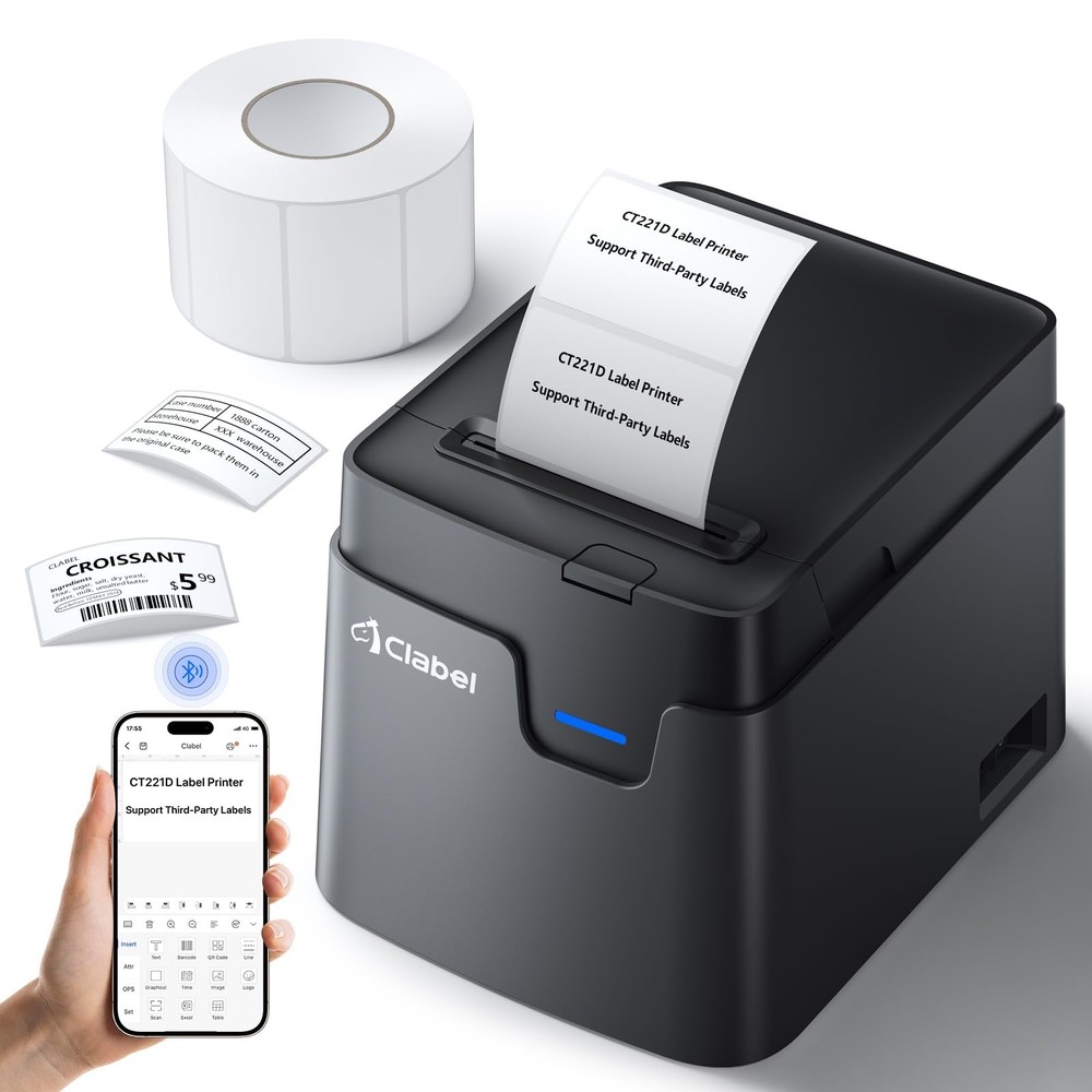 CLABEL Desk Bluetooth Barcode Label Printer: 221D Label Maker with Direct The...