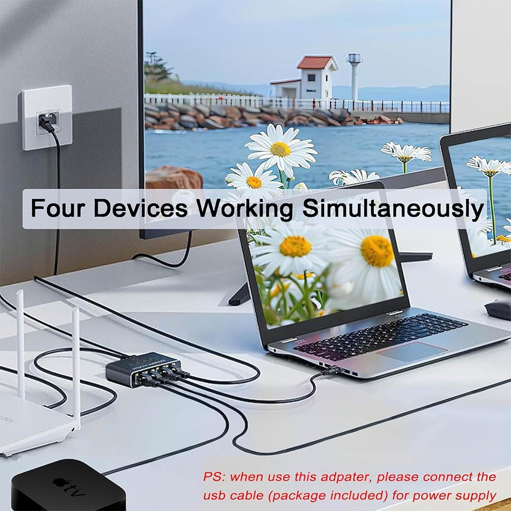 RJ45 Gigabit Ethernet Splitter 1000Mbps LAN Network Internet 1 to 4 Out Adapter