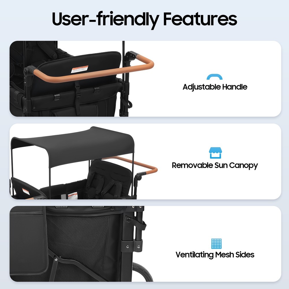 Stroller Wagon 4 Seats Quad Collapsible Stroller with Adjustable Handle & Canopy