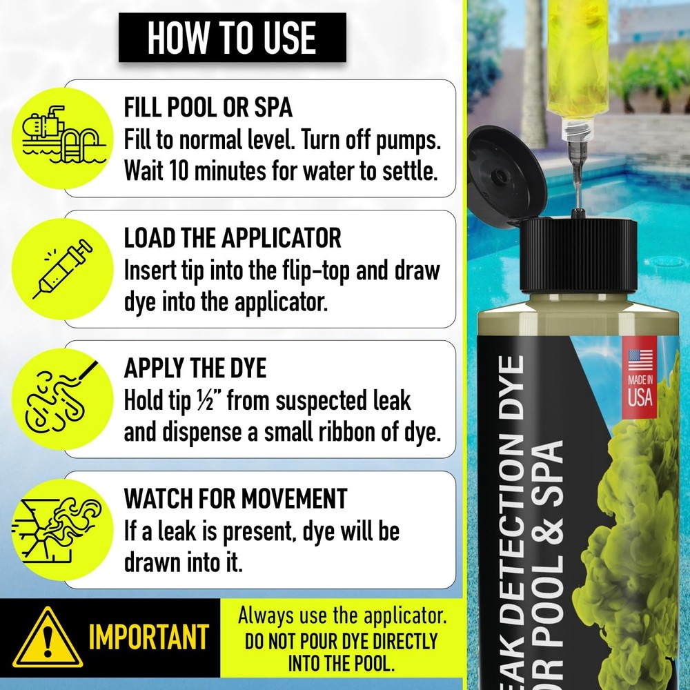Pool Leak Detection Dye Kit - with 2 Precision Applicators - 75+ Tests - Supe...
