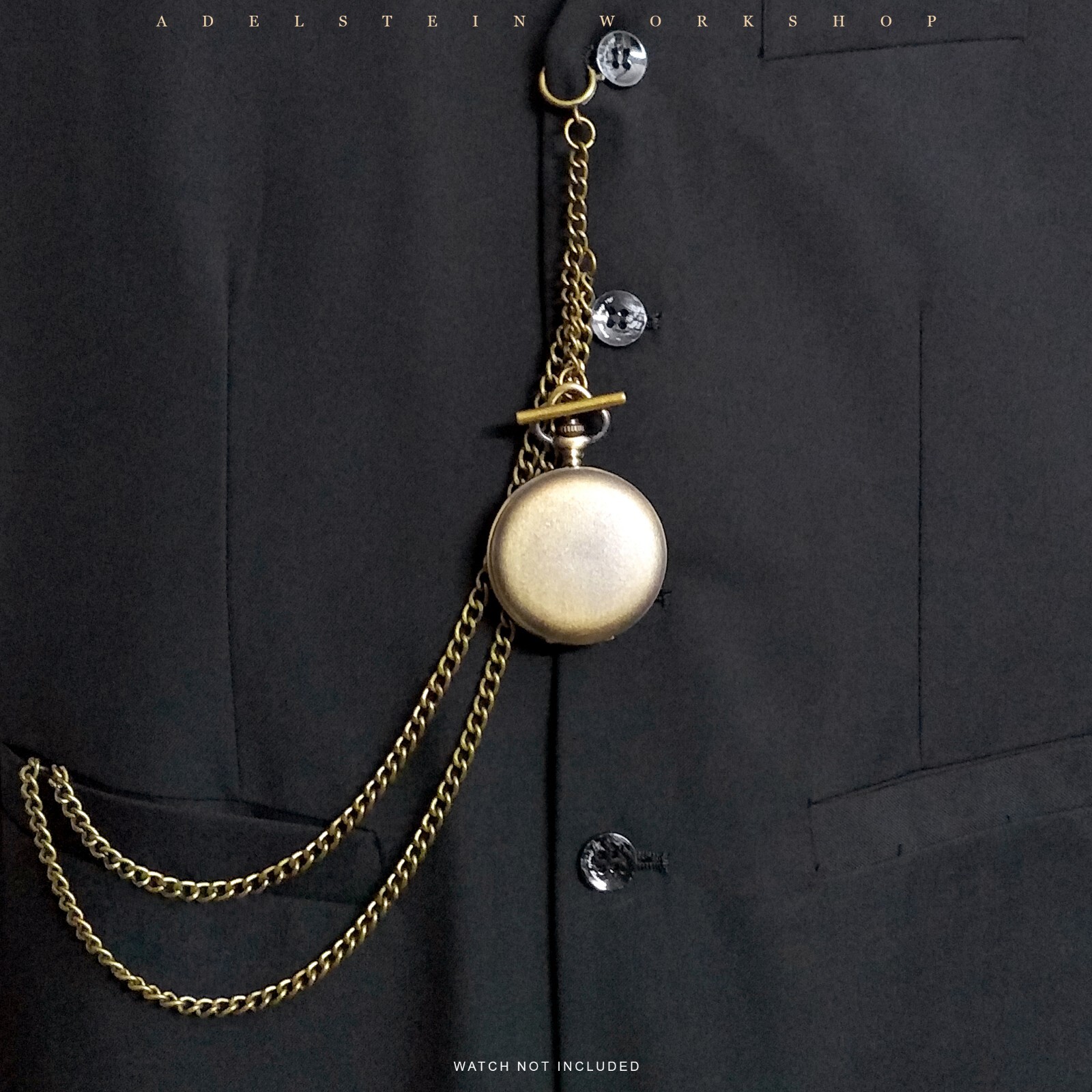 Brass Waldemar Double Albert Pocket Watch Chain, Swivel, Drop FOB006 (See NOTE)