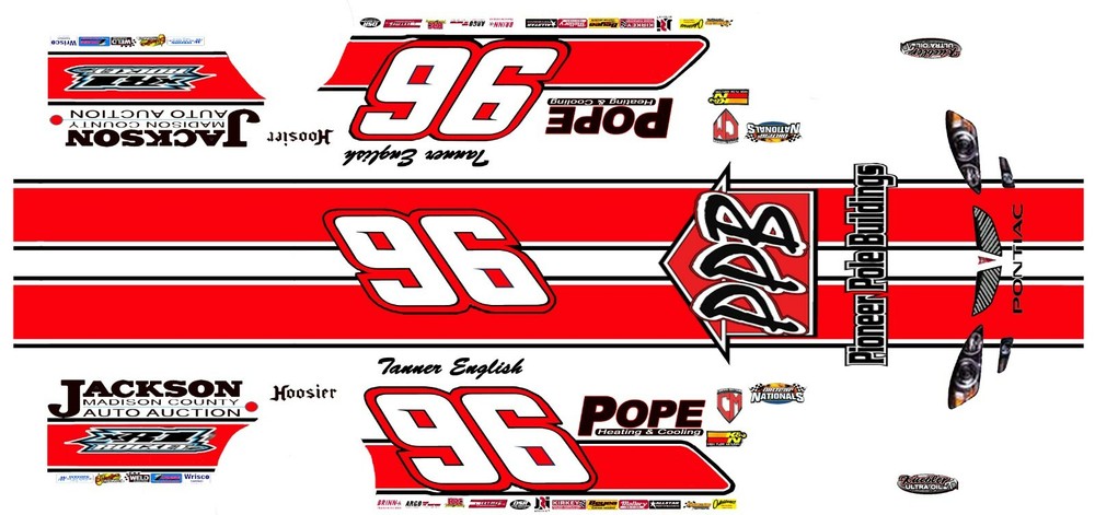 #96 Pope Heating & Cooling Crate Dirt Late Model 1/64th Scale Waterslide Decal