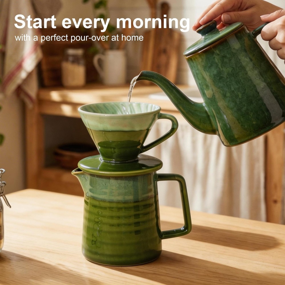 Pour Over Coffee Maker Set, 13 Oz Ceramic Coffee Maker & Pour Over Coffee Dri...
