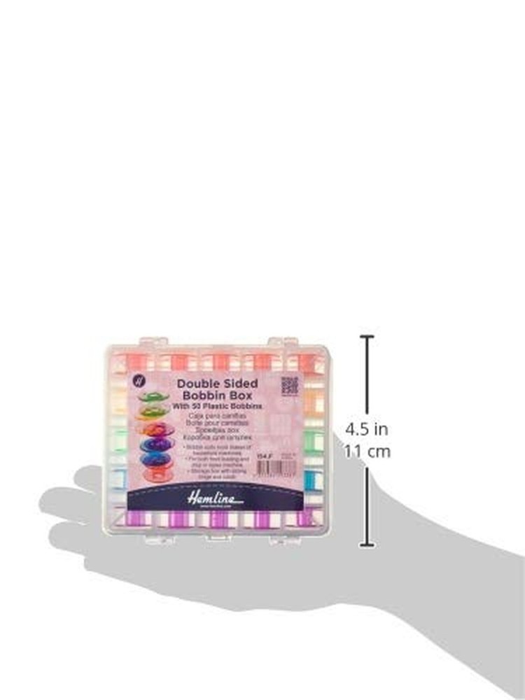 Tacony Box Dbl Sd w/50, Clear W/Assorted Bobbin Colors