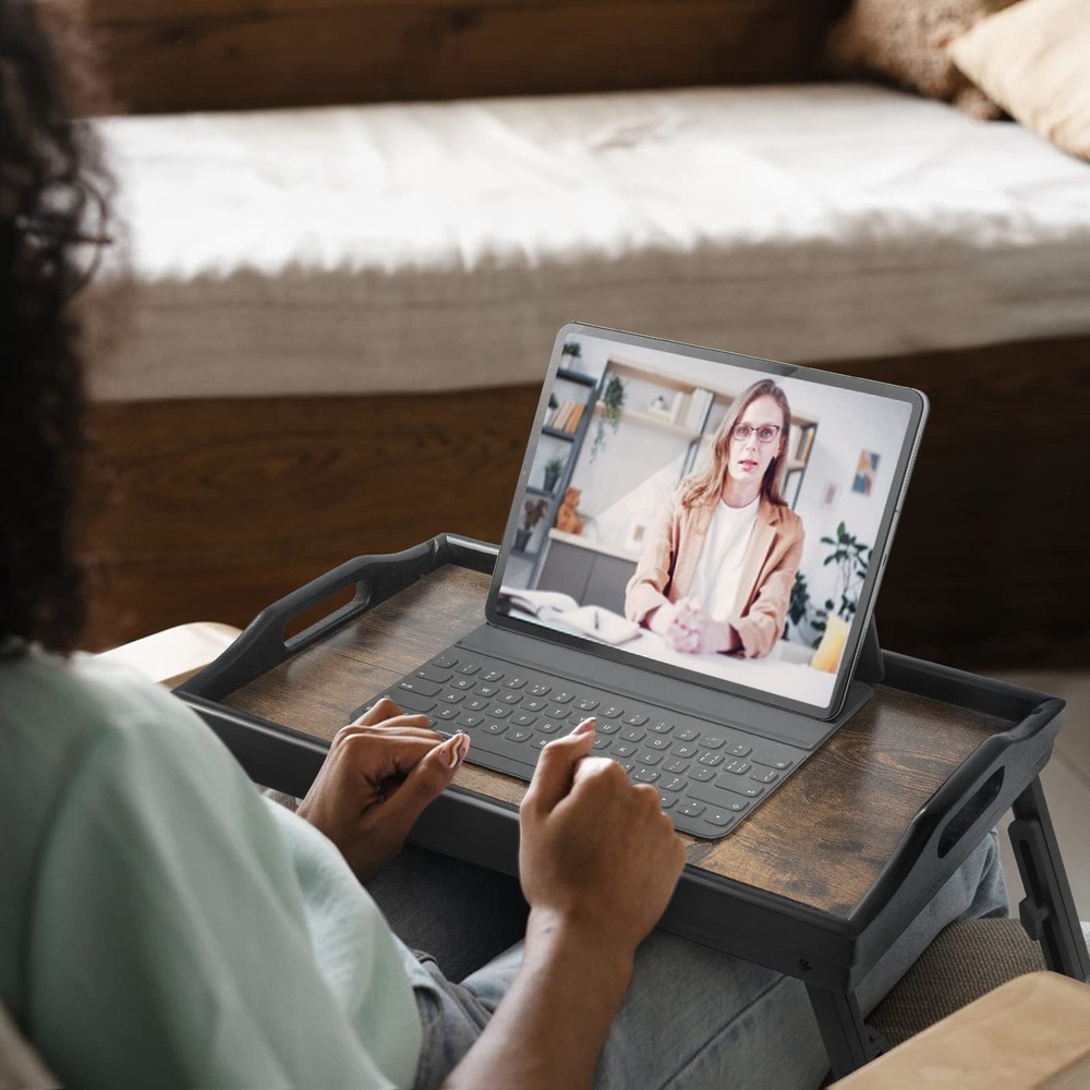 2 Pack Bed Tray Table Breakfast Trays Serving Tray Adjustable Height for Eati...