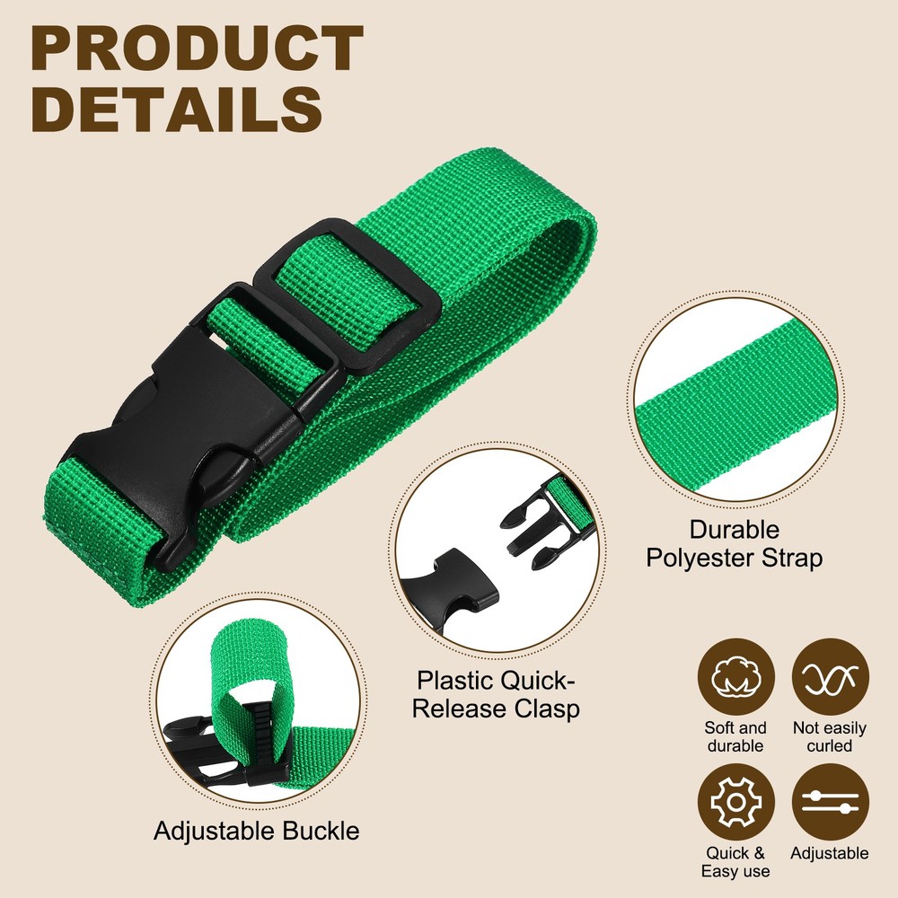 3pcs 1" x 2ft Utility Straps with Quick Release Buckle Adjustable, Green