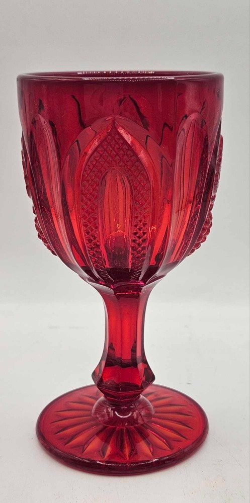 Small L. G. Wright Glass Magnet and Grape Wine Stem, in Ruby about 4 3/4" tall