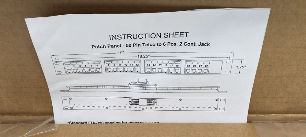 Patch Panel 50 Pin Telco to 6 Pos. 2 Cont Jack