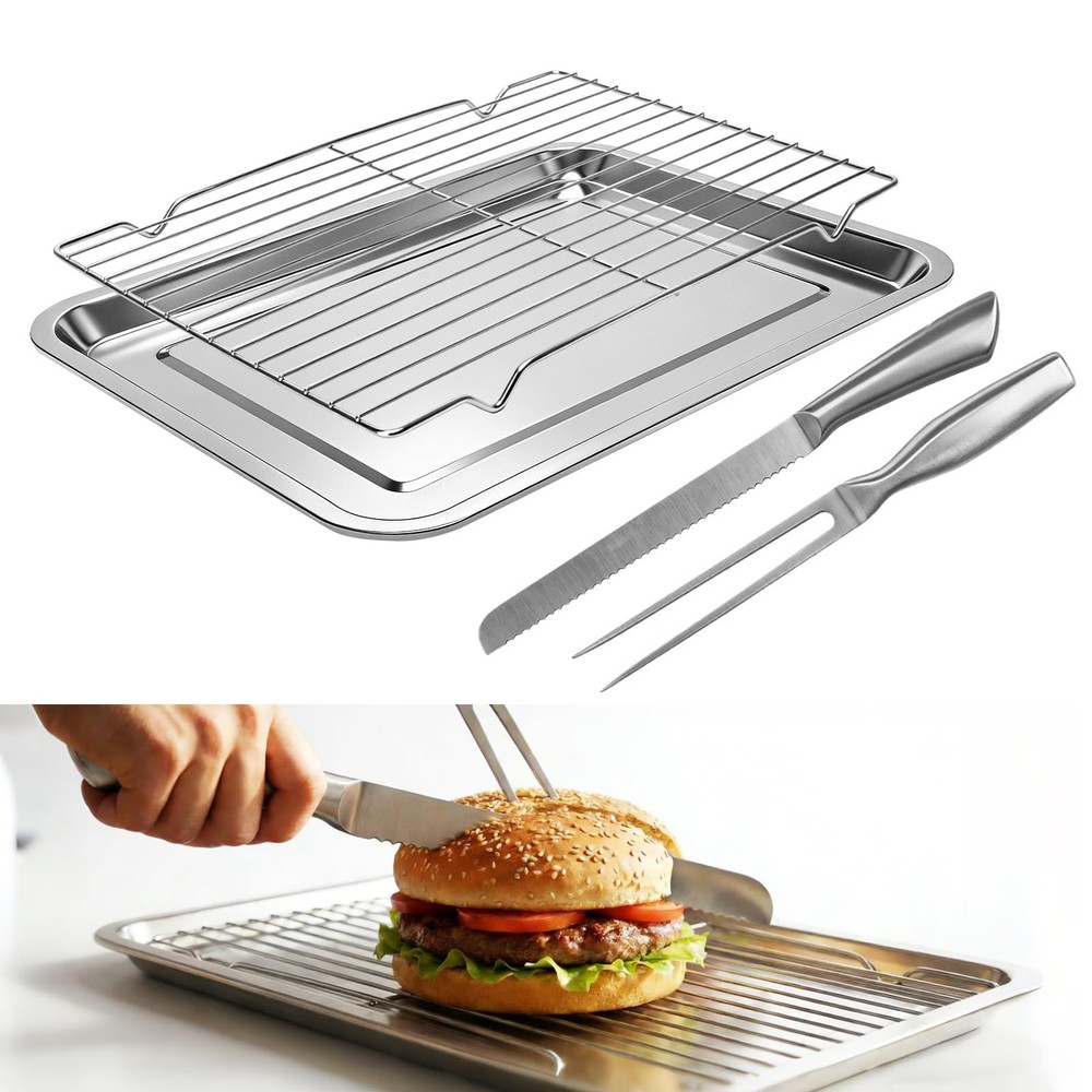 Serrated Bread and Fork with Baking Cooling Rack for Bread, Meat, Brisket Cutter