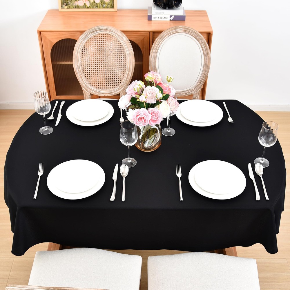 Oval Tablecloth 60 x 84 Inch Washable Polyester Table Cloth Solid Black Heavy...