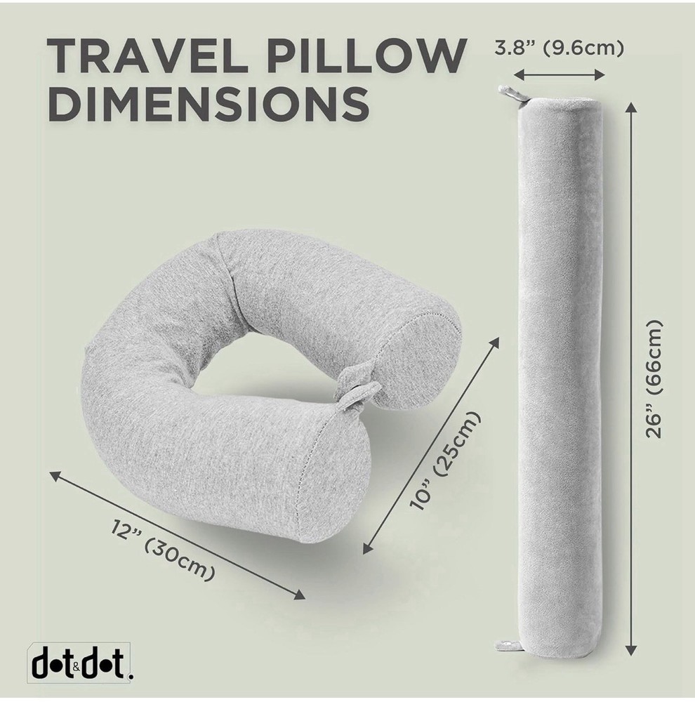 Dot&Dot Bendable Memory Foam Travel Pillow Gray Neck Support Snap Closure