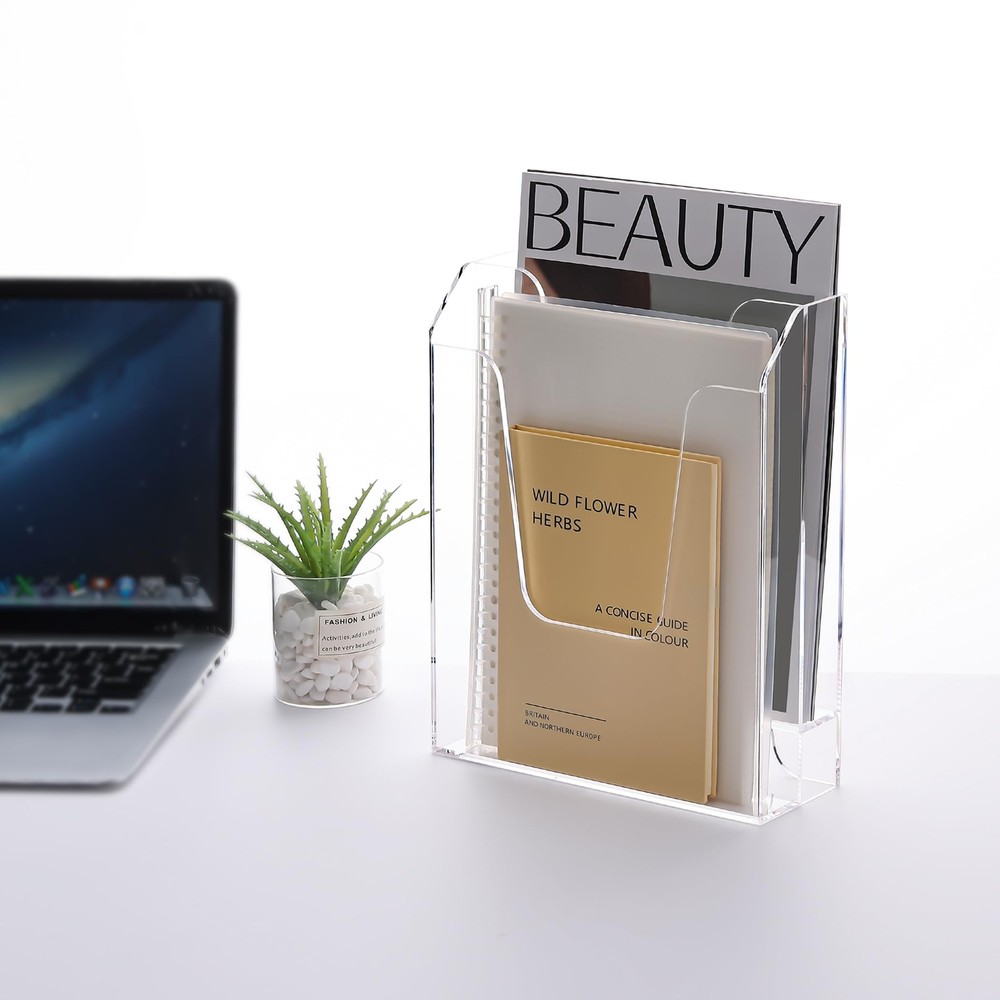 Acrylic File Folder Holder Vertical File Storage Clear Desktop Organizer 2 Po...