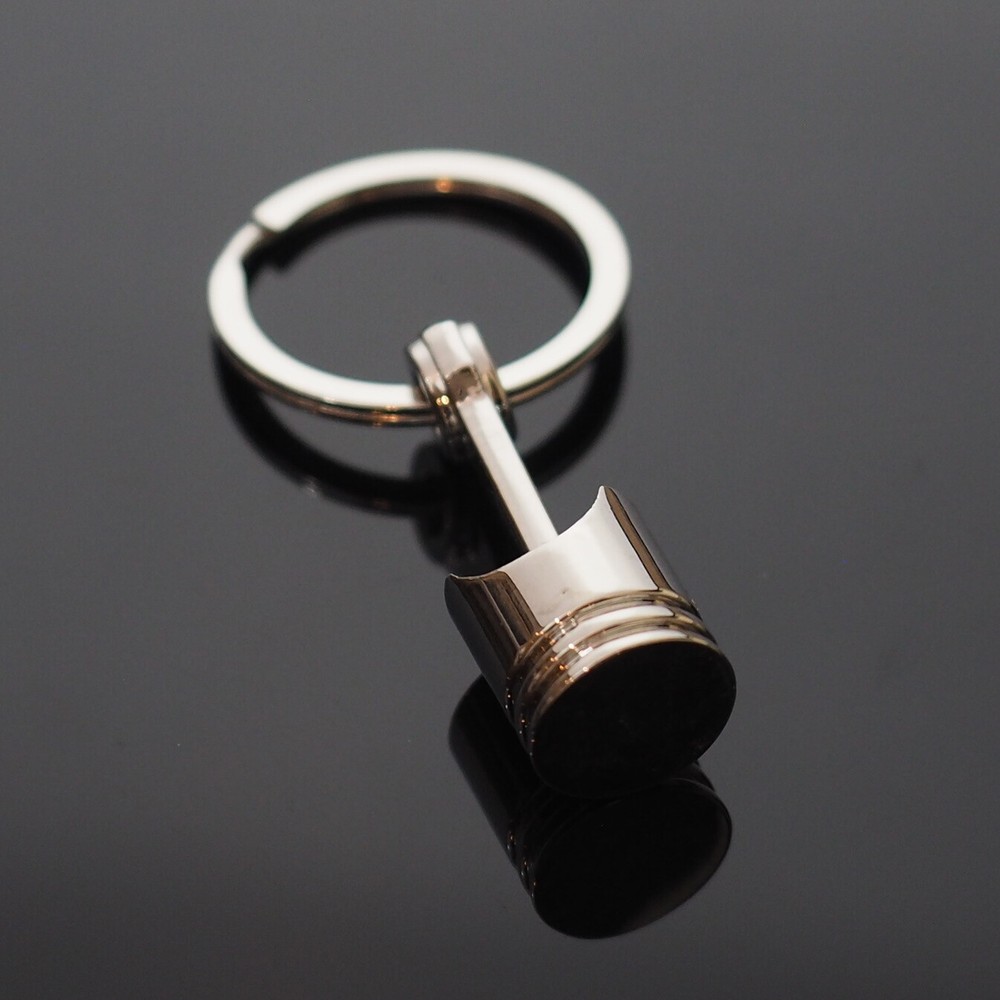 Piston Connecting Rod Car Engine Silver Metal 3D Keyring Keychain Key Chain Ring