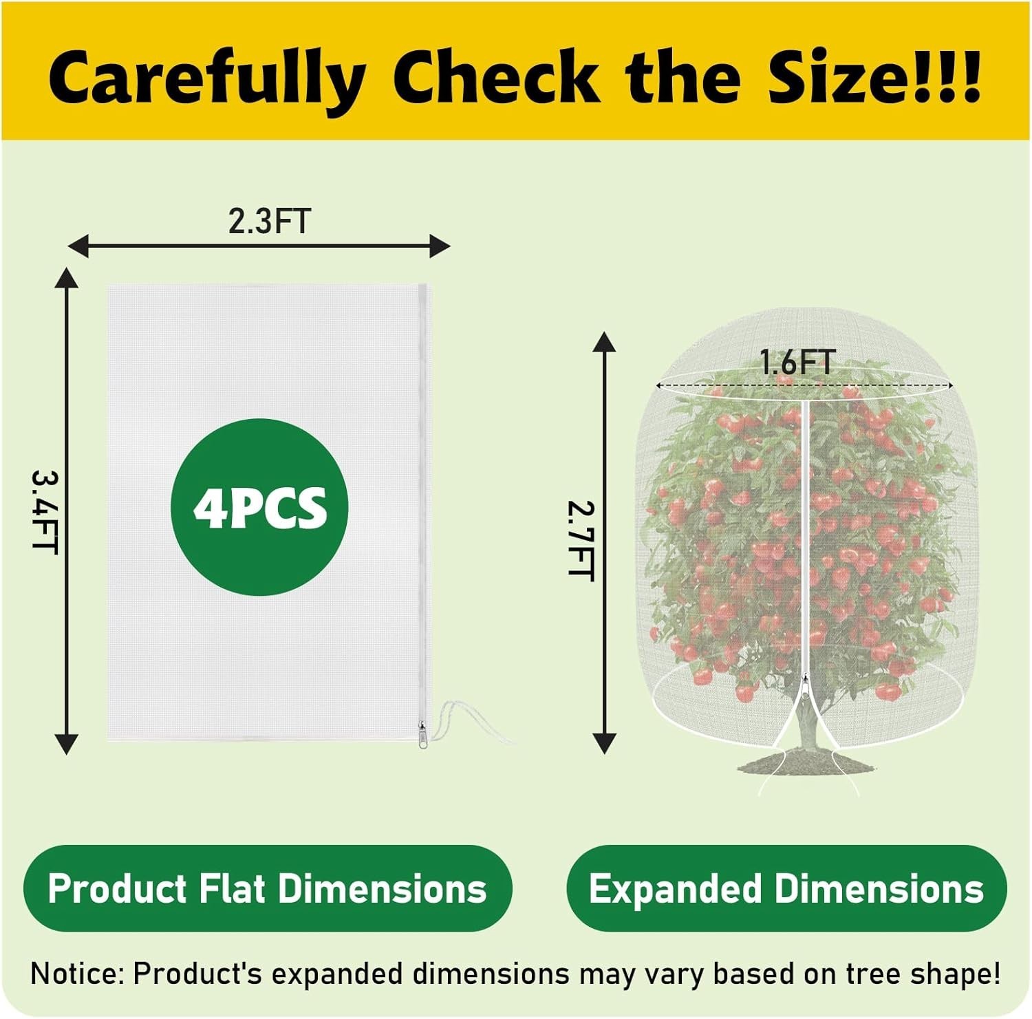 OZMI 4PCS Fruit Tree Blueberry Bush Netting Cover, 2.3X3.4 FT Bird Netting for G