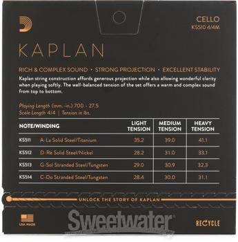D'Addario KS510 Kaplan Cello String Set - 4/4 Scale Medium Tension