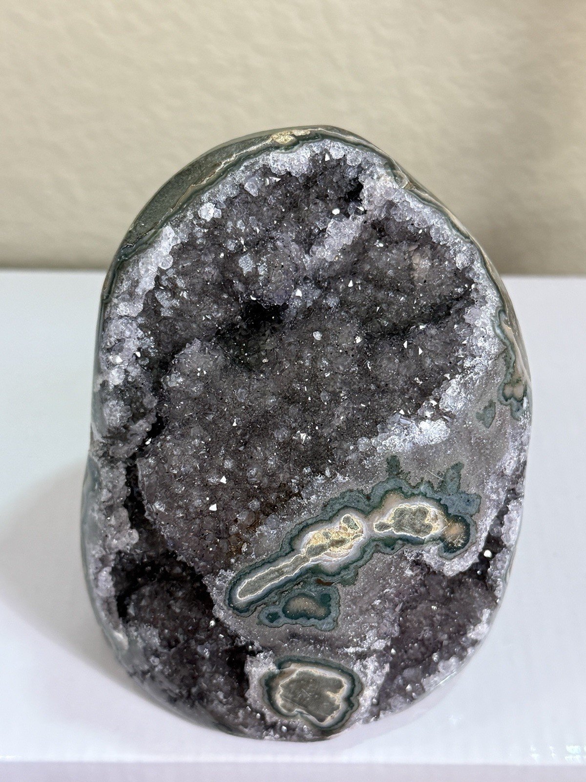 Amethyst Geode Crystal Stromatolite Specimen, Black Amethyst