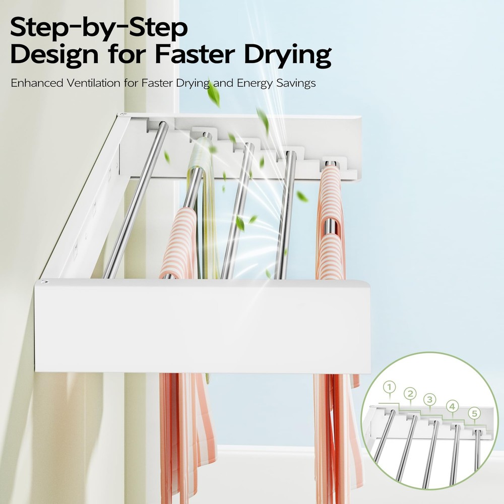 Wall Mounted Clothes Drying Rack 32", Foldable Wall Mount Laundry Rack Foldin...