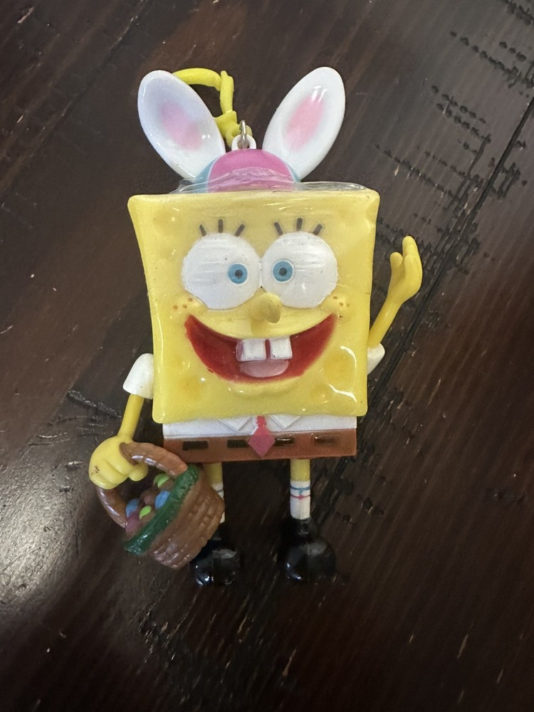 Vtg 2002 SpongeBob with Eggs Easter Bunny Basket Keychain
