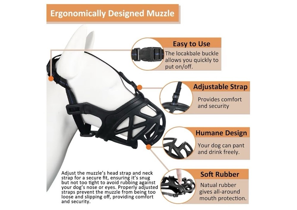 BARKLESS Dog Muzzle, Basket Muzzle for Biting, Chewing and Scavenging (L, Black)